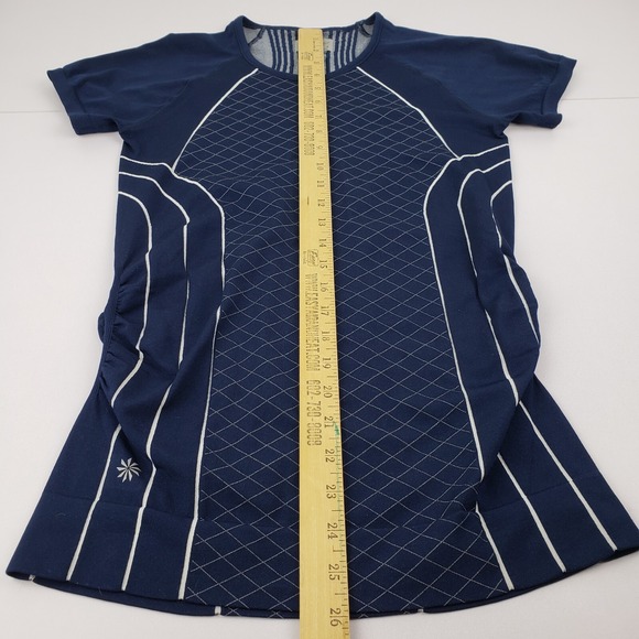 Athleta Finish Fast Line Tee Women's Small Top Blue White Short Sleeve #591287 - Picture 10 of 11